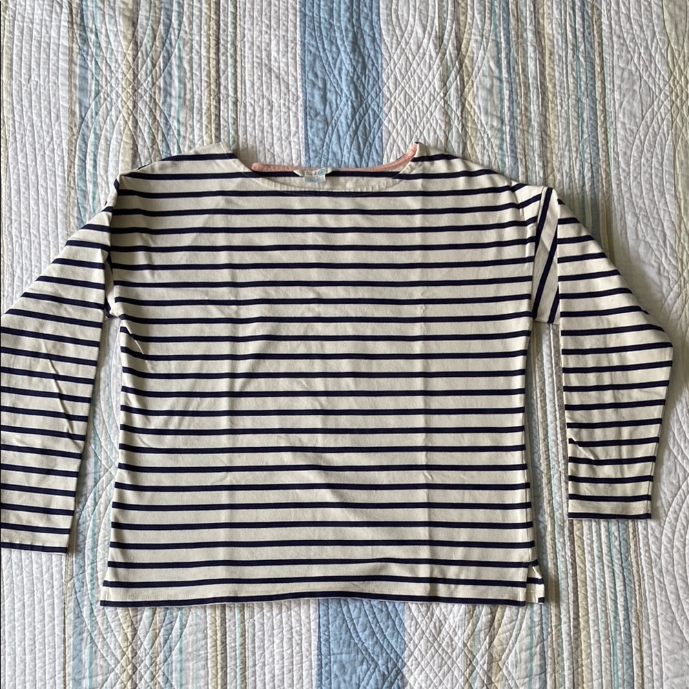 Boden Navy and Cream Striped Jersey Top